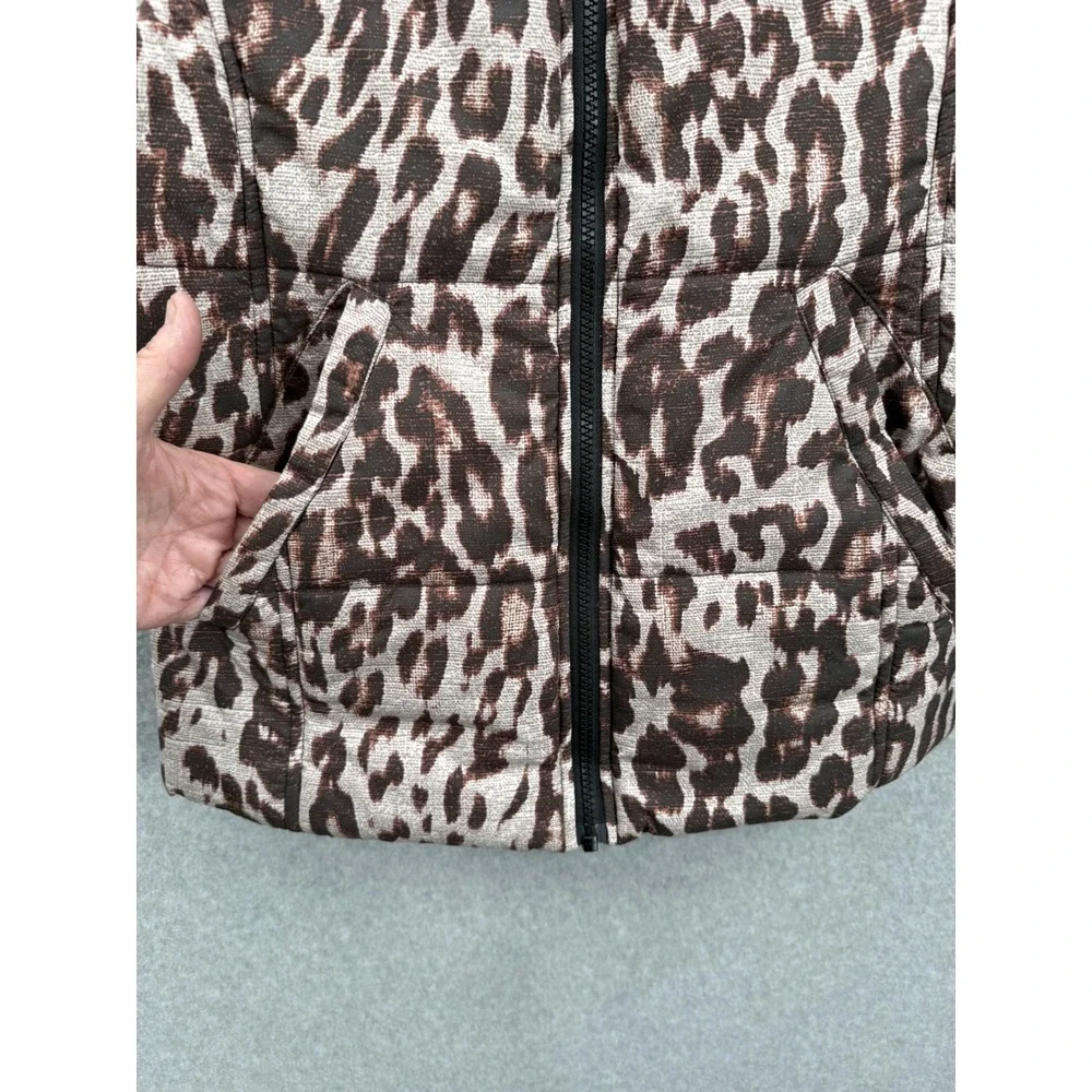 Cabi Leopard Puffer Vest Womens XS Brown Animal Print Zip Up Padded Sleeveless